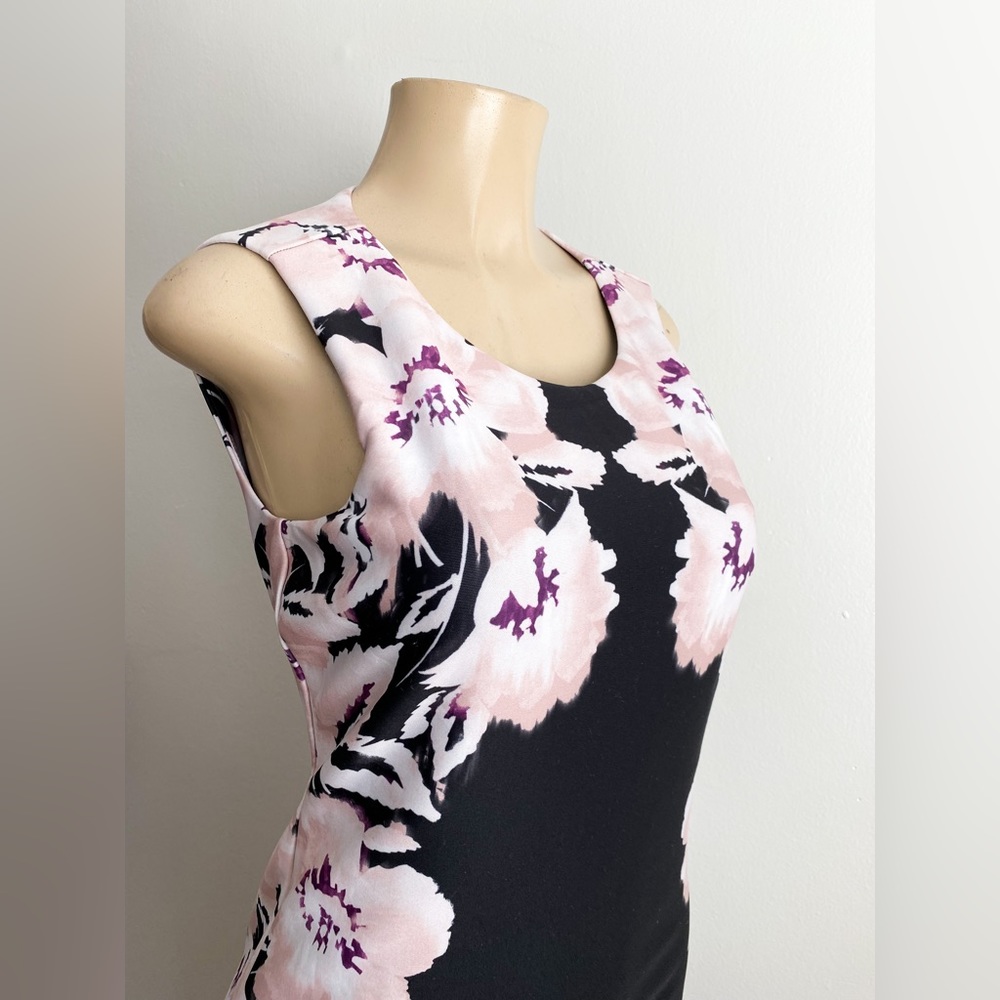 🌸Calvin Klein Sheath Career Formal Floral Bodycon Sleeveless Dress Pink Black 6 - Picture 7 of 11